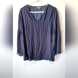 Van Heusen Blue Striped Bell Sleeve Blouse Women's XL Office Casual Tunic
